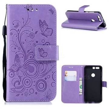 Intricate Embossing Butterfly Circle Leather Wallet Case for Huawei Honor 8 - Purple