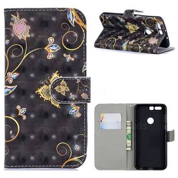 Black Butterfly 3D Painted Leather Phone Wallet Case for Huawei Honor 8