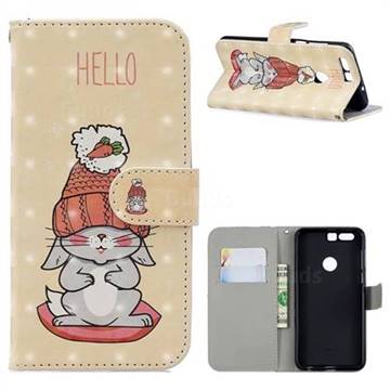 Hello Rabbit 3D Painted Leather Phone Wallet Case for Huawei Honor 8