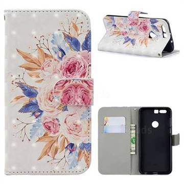 Rose Flowers 3D Painted Leather Phone Wallet Case for Huawei Honor 8