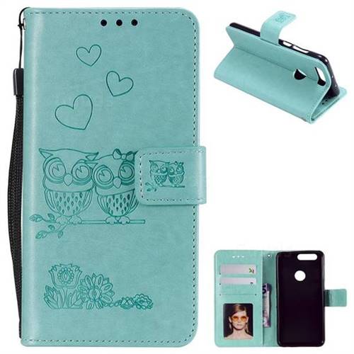 adelaar pik Springen Embossing Owl Couple Flower Leather Wallet Case for Huawei Honor 8 - Green  - Leather Case - Guuds