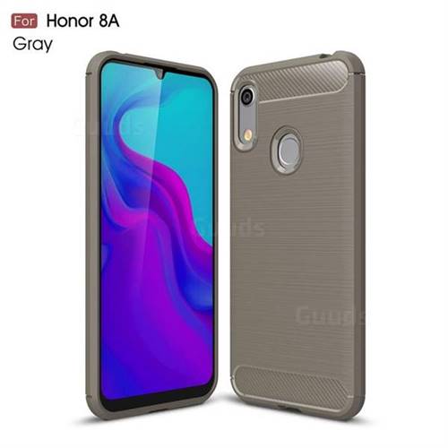 Luxury Carbon Fiber Brushed Wire Drawing Silicone TPU Back Cover for Huawei Honor 8A - Gray