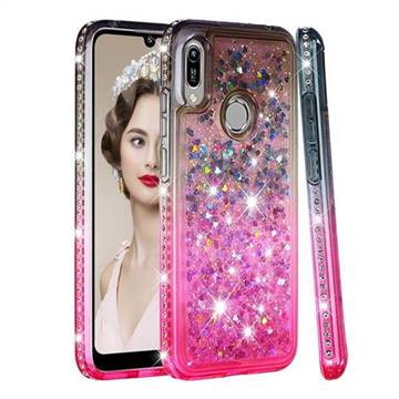 Diamond Frame Liquid Glitter Quicksand Sequins Phone Case for Huawei Honor 8A - Gray Pink