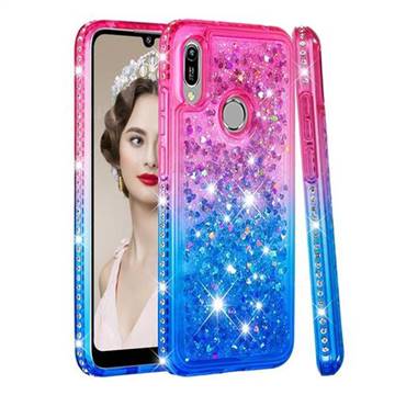 Diamond Frame Liquid Glitter Quicksand Sequins Phone Case for Huawei Honor 8A - Pink Blue