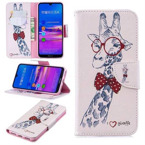 Glasses Giraffe Leather Wallet Case for Huawei Honor 8A