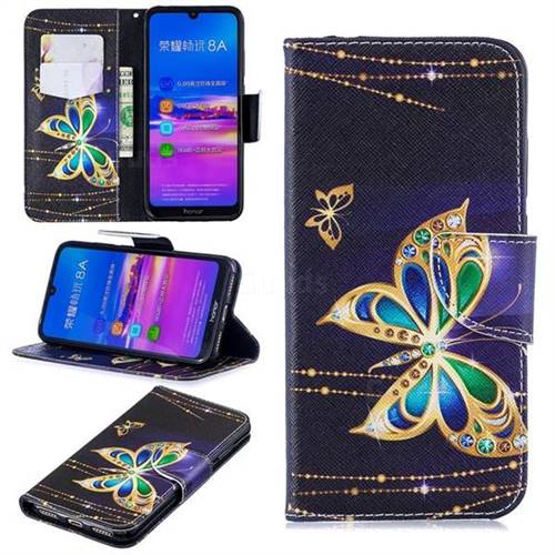 Golden Shining Butterfly Leather Wallet Case for Huawei Honor 8A