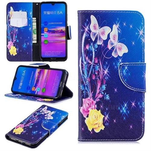 Yellow Flower Butterfly Leather Wallet Case for Huawei Honor 8A