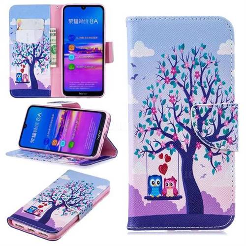 Tree and Owls Leather Wallet Case for Huawei Honor 8A