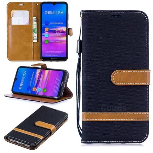 Jeans Cowboy Denim Leather Wallet Case for Huawei Honor 8A - Black