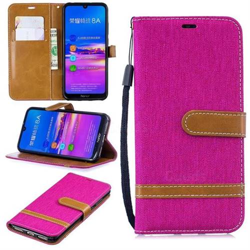 Jeans Cowboy Denim Leather Wallet Case for Huawei Honor 8A - Rose