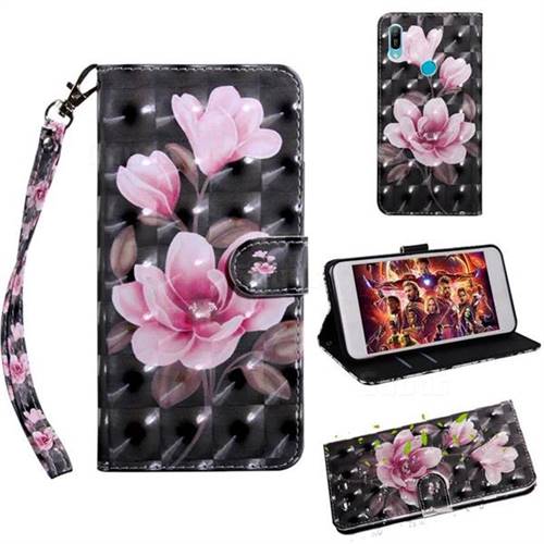 Black Powder Flower 3D Painted Leather Wallet Case for Huawei Honor 8A