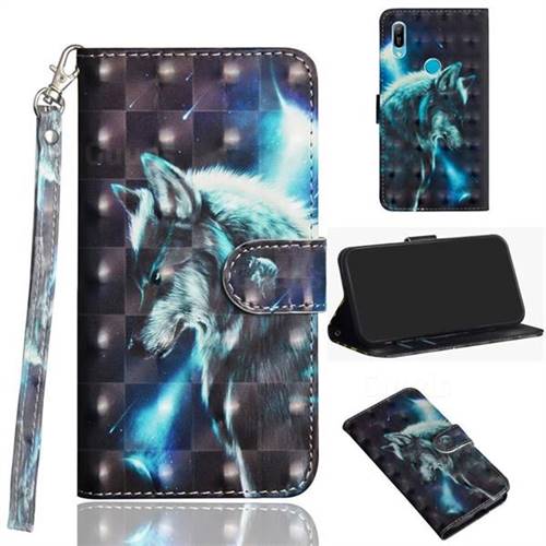 Snow Wolf 3D Painted Leather Wallet Case for Huawei Honor 8A