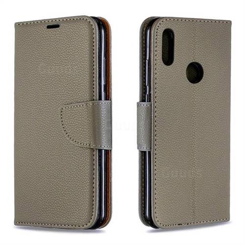 Classic Luxury Litchi Leather Phone Wallet Case for Huawei Honor 8A - Gray