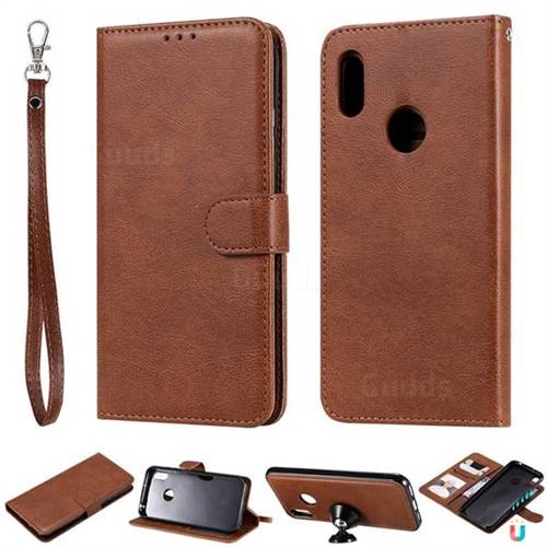 Retro Greek Detachable Magnetic PU Leather Wallet Phone Case for Huawei Honor 8A - Brown