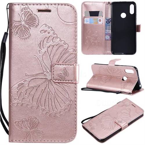Embossing 3D Butterfly Leather Wallet Case for Huawei Honor 8A - Rose Gold