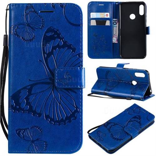Embossing 3D Butterfly Leather Wallet Case for Huawei Honor 8A - Blue