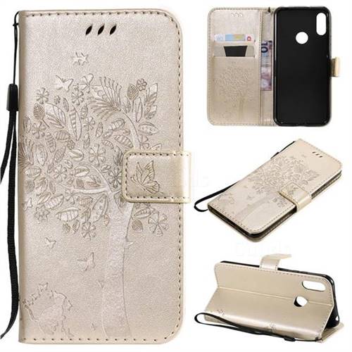 Embossing Butterfly Tree Leather Wallet Case for Huawei Honor 8A - Champagne