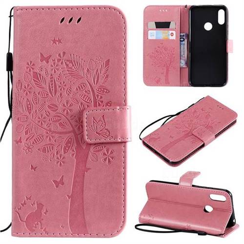 Embossing Butterfly Tree Leather Wallet Case for Huawei Honor 8A - Pink
