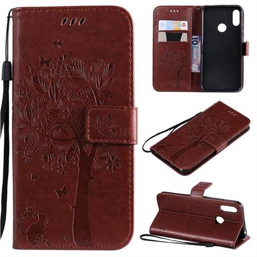 Embossing Butterfly Tree Leather Wallet Case for Huawei Honor 8A - Coffee