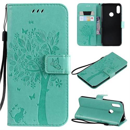 Embossing Butterfly Tree Leather Wallet Case for Huawei Honor 8A - Cyan