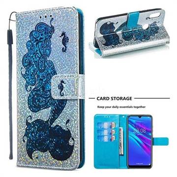 Mermaid Seahorse Sequins Painted Leather Wallet Case for Huawei Honor 8A