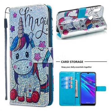 Star Unicorn Sequins Painted Leather Wallet Case for Huawei Honor 8A