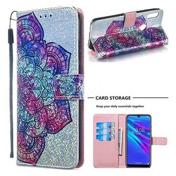 Glutinous Flower Sequins Painted Leather Wallet Case for Huawei Honor 8A