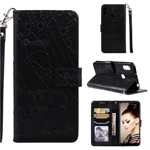 Embossing Fireworks Elephant Leather Wallet Case for Huawei Honor 8A - Black