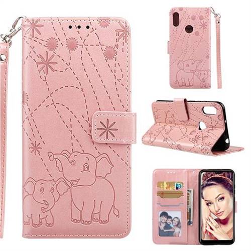 Embossing Fireworks Elephant Leather Wallet Case for Huawei Honor 8A - Rose Gold