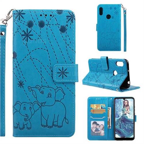 Embossing Fireworks Elephant Leather Wallet Case for Huawei Honor 8A - Blue