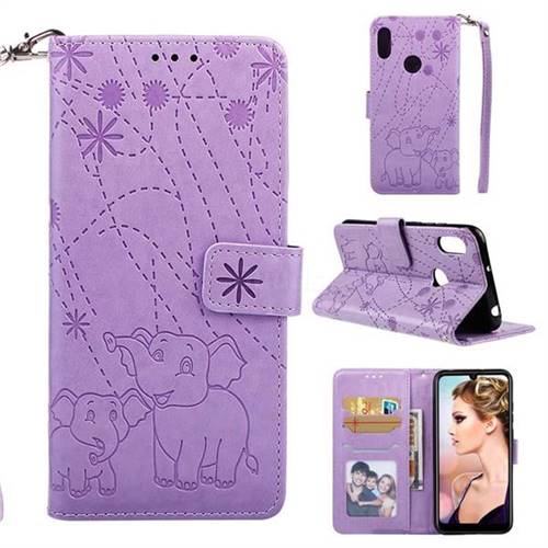 Embossing Fireworks Elephant Leather Wallet Case for Huawei Honor 8A - Purple