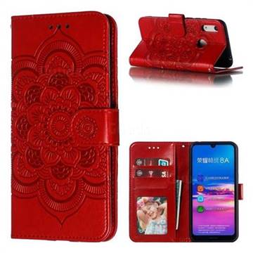Intricate Embossing Datura Solar Leather Wallet Case for Huawei Honor 8A - Red