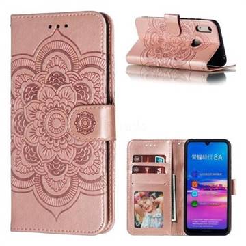 Intricate Embossing Datura Solar Leather Wallet Case for Huawei Honor 8A - Rose Gold