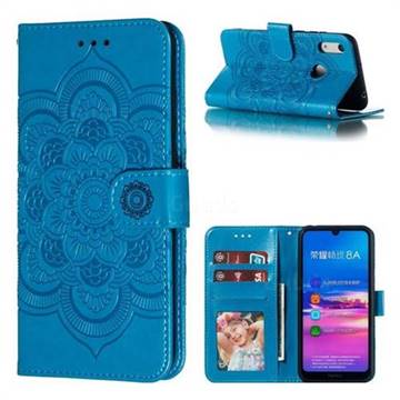 Intricate Embossing Datura Solar Leather Wallet Case for Huawei Honor 8A - Blue