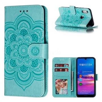 Intricate Embossing Datura Solar Leather Wallet Case for Huawei Honor 8A - Green