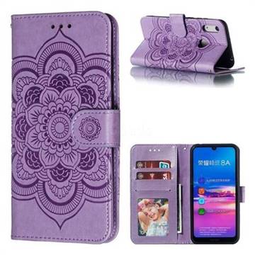 Intricate Embossing Datura Solar Leather Wallet Case for Huawei Honor 8A - Purple