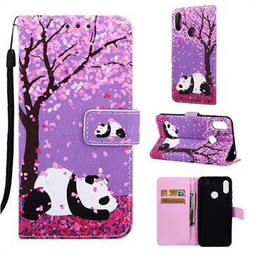 Cherry Blossom Panda Matte Leather Wallet Phone Case for Huawei Honor 8A