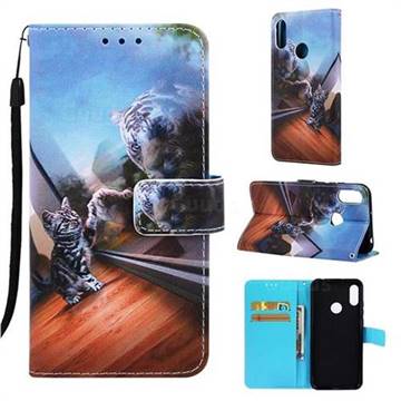 Mirror Cat Matte Leather Wallet Phone Case for Huawei Honor 8A