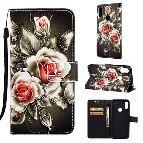 Black Rose Matte Leather Wallet Phone Case for Huawei Honor 8A