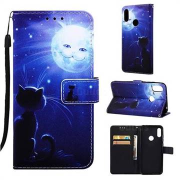 Cat and Moon Matte Leather Wallet Phone Case for Huawei Honor 8A