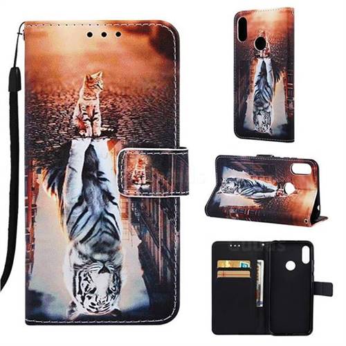 Cat and Tiger Matte Leather Wallet Phone Case for Huawei Honor 8A