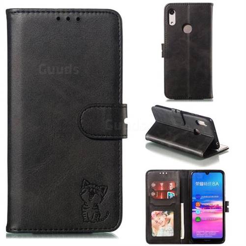 Embossing Happy Cat Leather Wallet Case for Huawei Honor 8A - Black