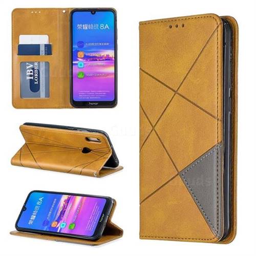 Prismatic Slim Magnetic Sucking Stitching Wallet Flip Cover for Huawei Honor 8A - Yellow