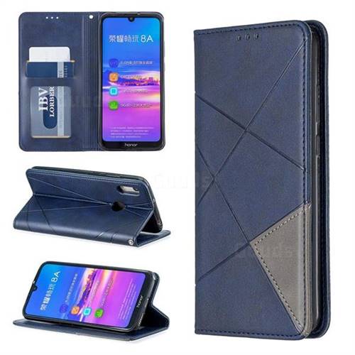 Prismatic Slim Magnetic Sucking Stitching Wallet Flip Cover for Huawei Honor 8A - Blue