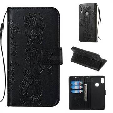 Embossing Tiger and Cat Leather Wallet Case for Huawei Honor 8A - Black