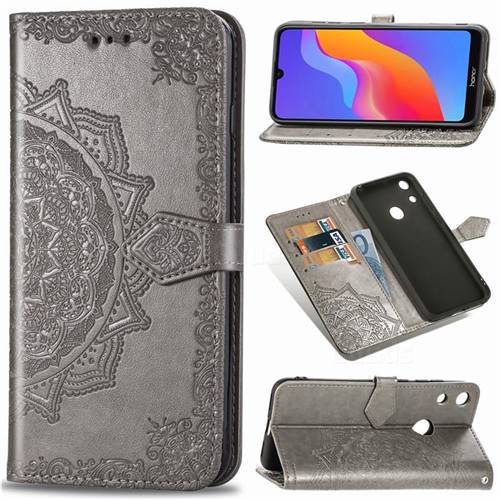 Embossing Imprint Mandala Flower Leather Wallet Case for Huawei Honor 8A - Gray