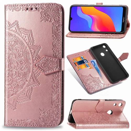 Embossing Imprint Mandala Flower Leather Wallet Case for Huawei Honor 8A - Rose Gold