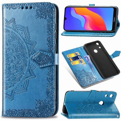 Embossing Imprint Mandala Flower Leather Wallet Case for Huawei Honor 8A - Blue