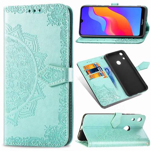 Embossing Imprint Mandala Flower Leather Wallet Case for Huawei Honor 8A - Green