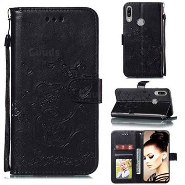 Embossing Butterfly Heart Bear Leather Wallet Case for Huawei Honor 8A - Black